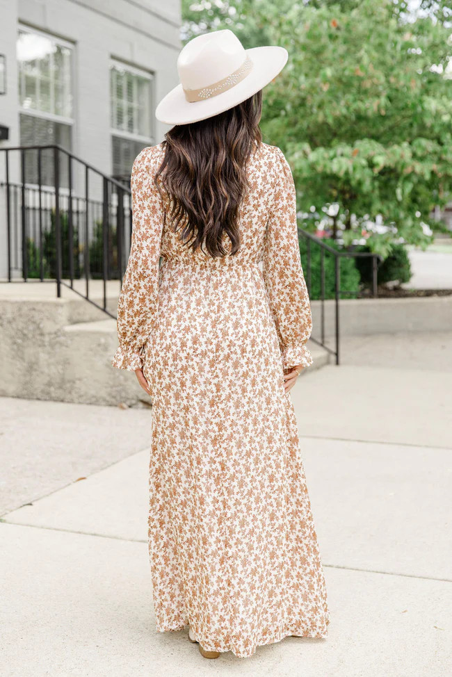 Beautifully You Ivory and Brown Floral Maxi Dress | Pink Lily