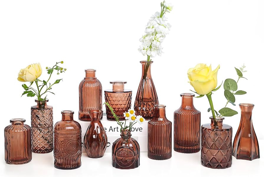 12-Piece Glass Bud Vase Set \u2013 Small Caramel Coffee Brown | Amazon (US)