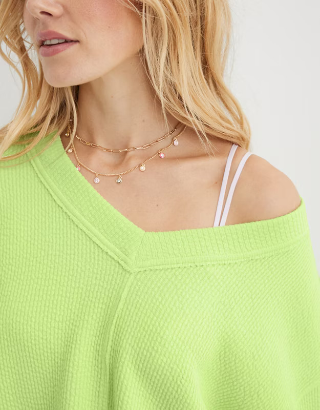 Aerie Wonder Textured V-Neck Sweatshirt | Aerie