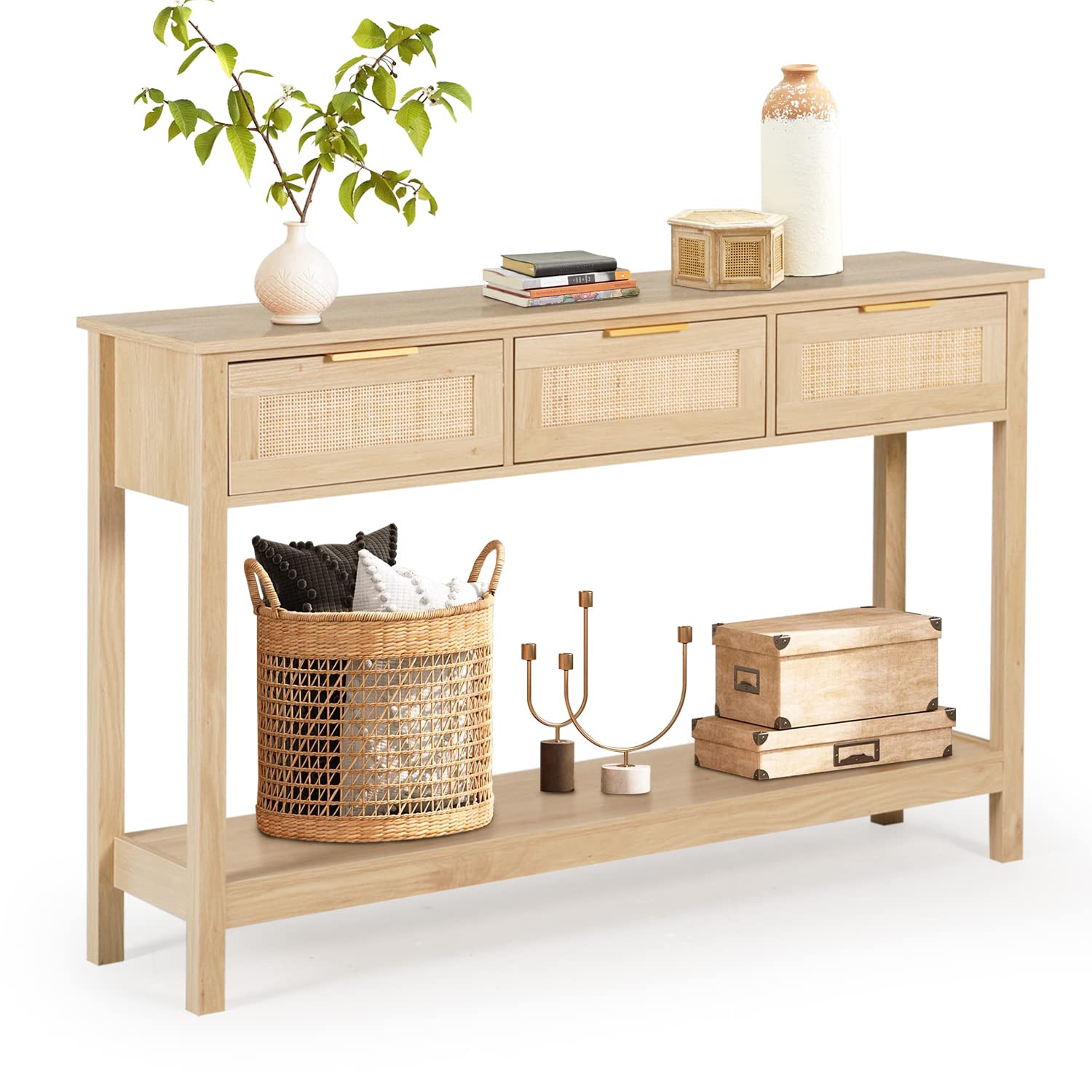 LAZZO Rattan Console Table Boho Entryway Table Narrow Long Sofa Table Hallway Foyer Table Behind ... | Amazon (US)