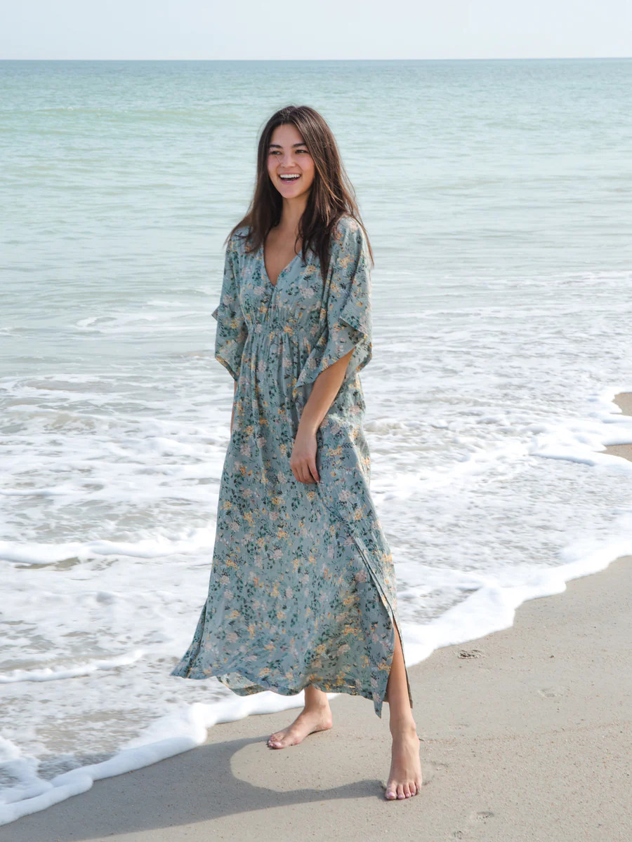 Sanibel Kaftan Dress - Sage Green Floral | Natural Life