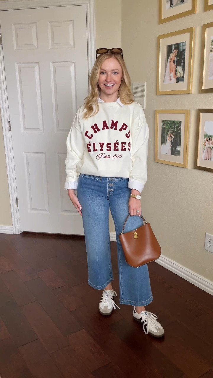 Winter casual outfit of the day! Wearing a XS in top and sweatshirt, 2P in jeans | cropped jeans, flare jeans, casual outfit, sambas, 

#LTKStyleTip #LTKSeasonal #LTKFindsUnder100