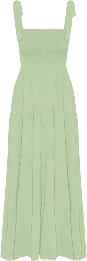 Women's Summer Boho Spaghetti Strap Square Neck Ruffle Casual Flowy Long Dress Beach Swing Party ... | Amazon (US)