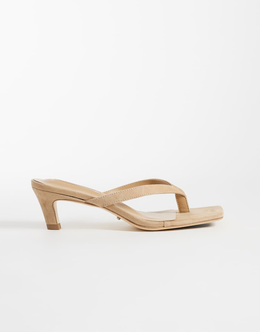 Tony Bianco Topaz kitten heel toe thong sandals in camel suede-Neutral | ASOS (Global)