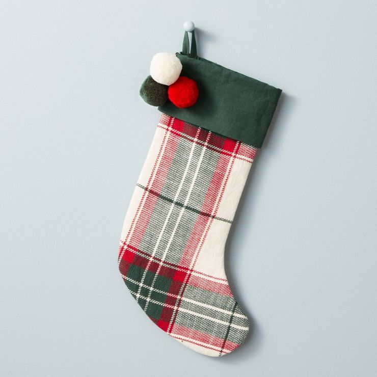 Holiday Plaid Woven Christmas Stocking Red/Green/Cream - Hearth & Hand™ with Magnolia | Target