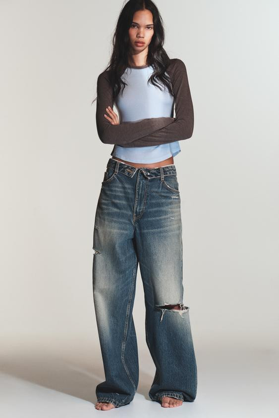 TRF MID-RISE FOLDED WAIST JEANS | Zara US