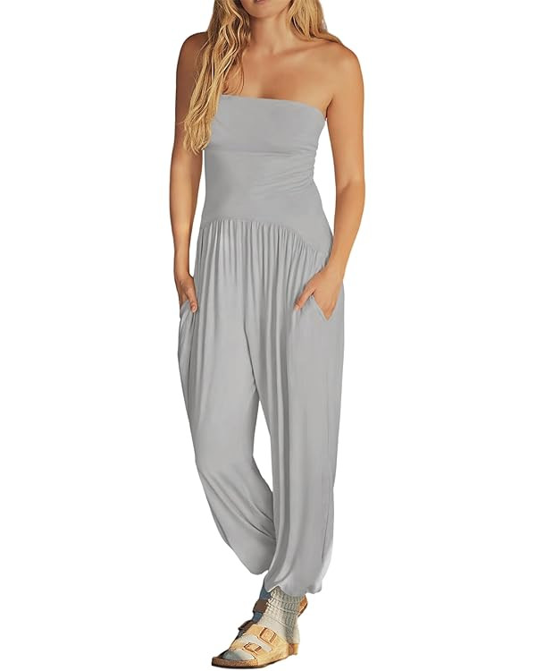 Fisoew Womens Off Shoulder Loose Casual Onesie Jumpsuits Backless Summer Long Pants Baggy Rompers... | Amazon (US)