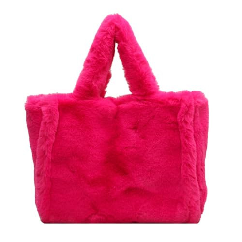 Extolove Fluffy Tote Bag Large Fur Purses for Women Winter Fuzzy Totes Furry Shoulder Handbag Plush Bags (A Rose Red) | Amazon (US)