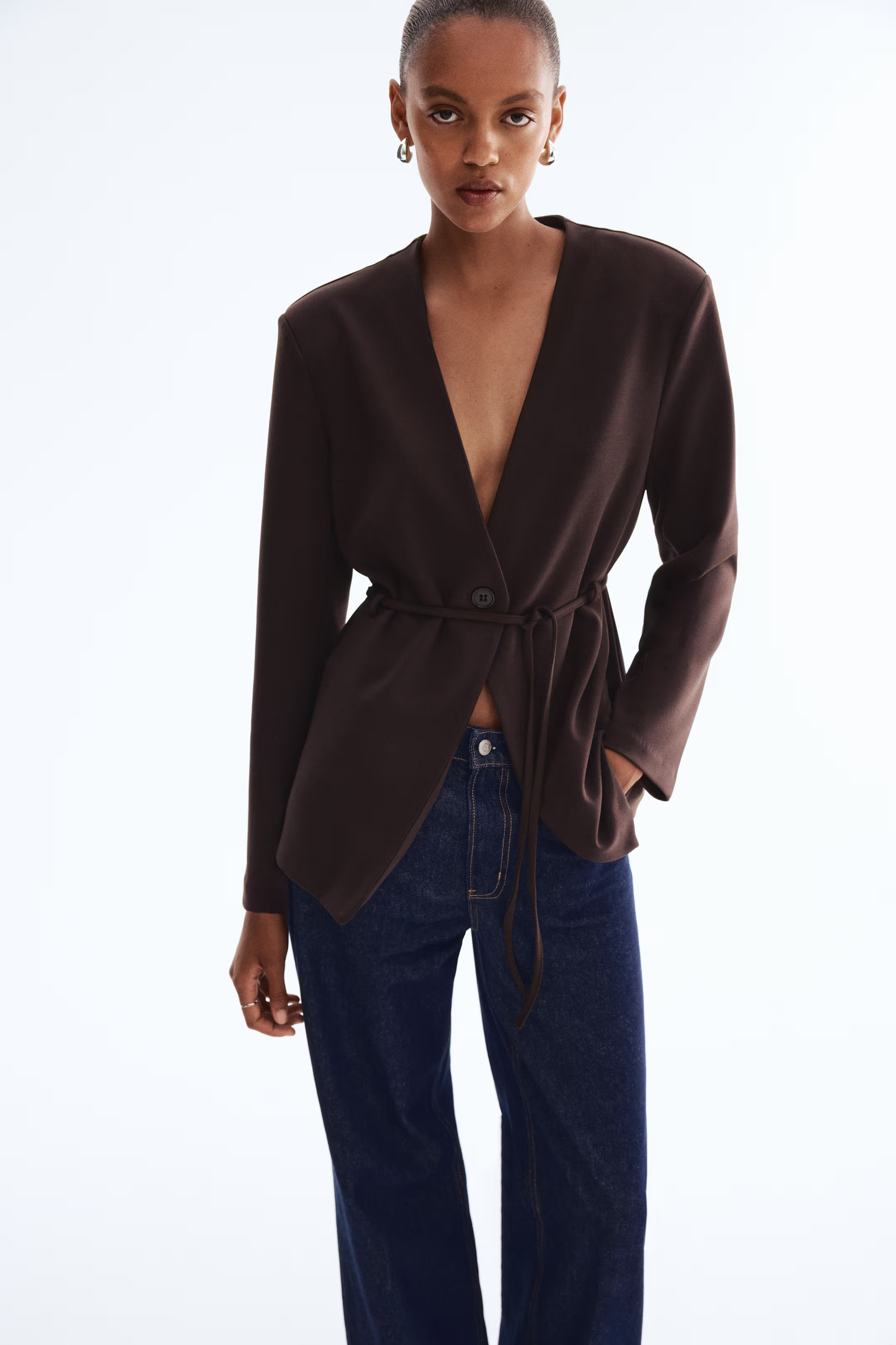 Tie-Belt Jacket - Dark brown - Ladies | H&M US | H&M (US + CA)