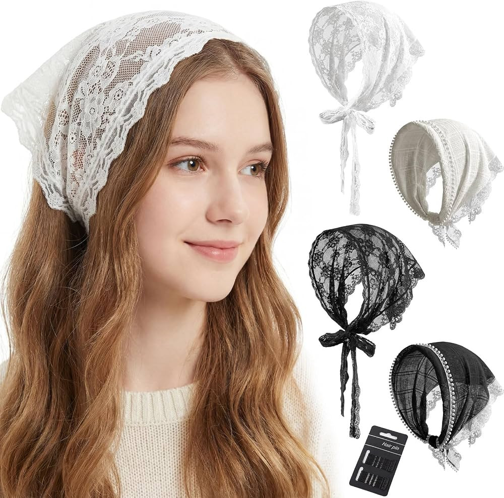 4 Pack Lace Bandanas Head Scarf for Women, Wedding Bridal Headband | Amazon (US)