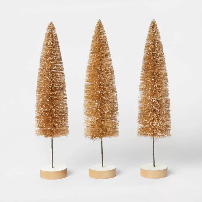 3pk Tall Skinny Bottle Brush Christmas Tree Decorative Figurine Brown - Wondershop™ | Target