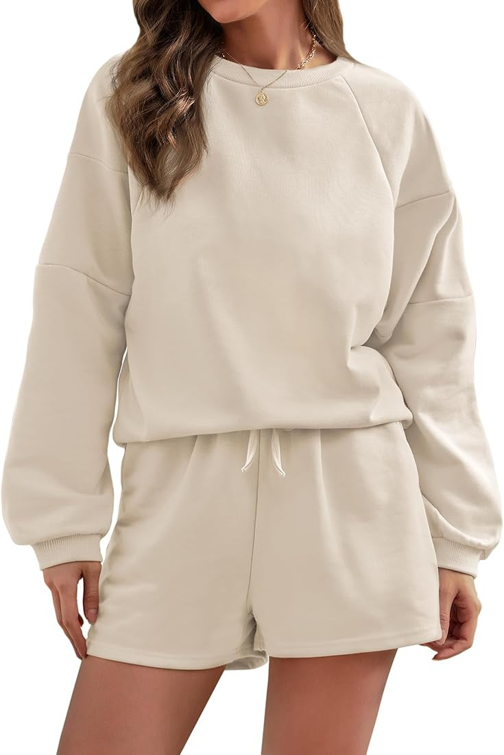 Women's Long Sleeve Lounge Set Top and Shorts Matching Sweatsuit Sets 2 Piece Loungewear Pajama O... | Amazon (US)