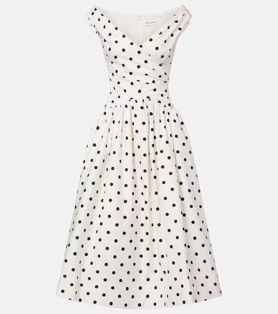Self-Portrait Polka-dot off-shoulder cotton midi dress | Mytheresa (UK)