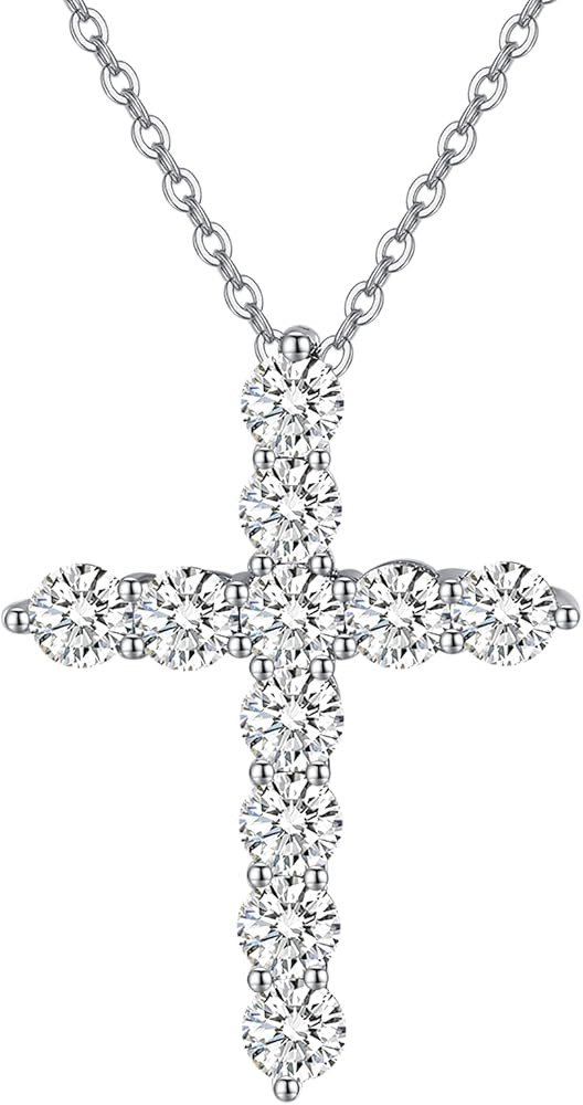 Bergoolin Cubic Zirconia Cross Necklace for Women-18K Silver Plated Cross Faith Pendant Necklaces... | Amazon (US)
