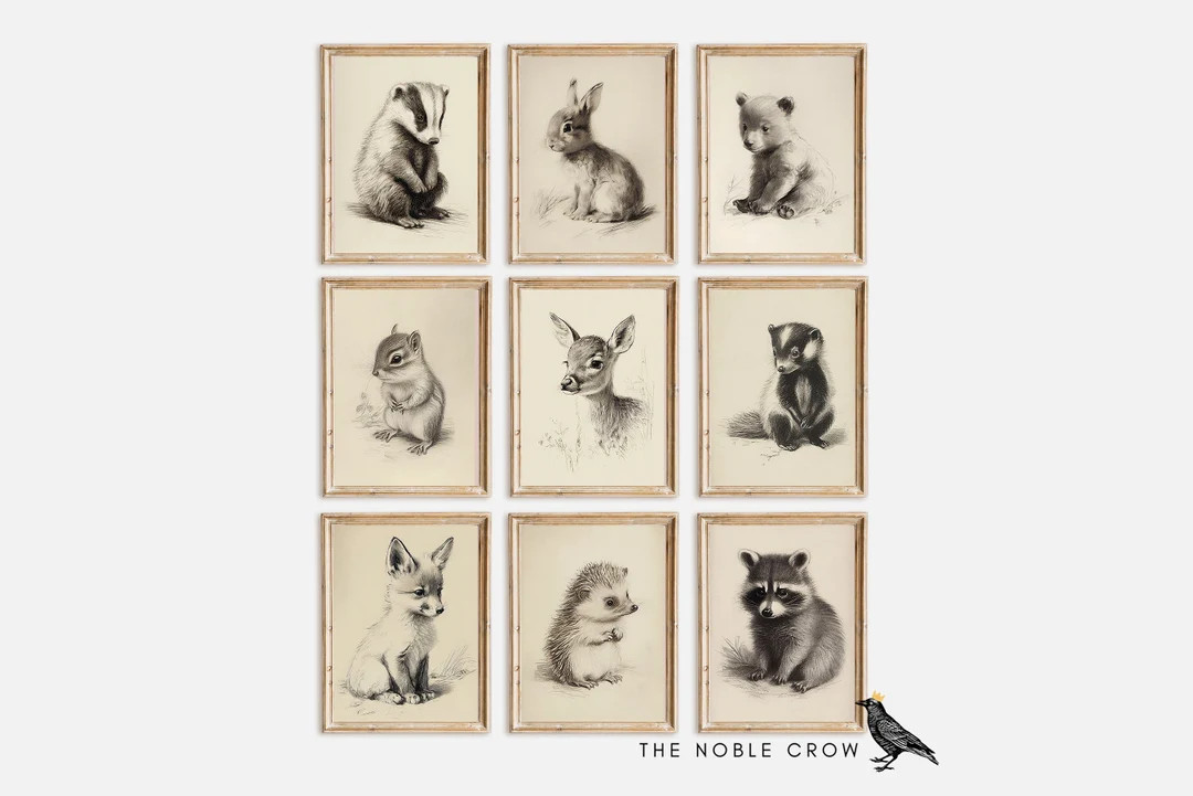 Woodland Baby Animal Gallery Wall Set of 9 Prints Nursery - Etsy | Etsy (US)