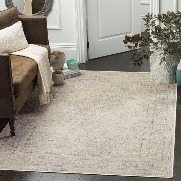 Safavieh Vintage Oriental Light Blue/ Cream Distressed Silky Viscose Rug (8' x 11') | Bed Bath & Beyond