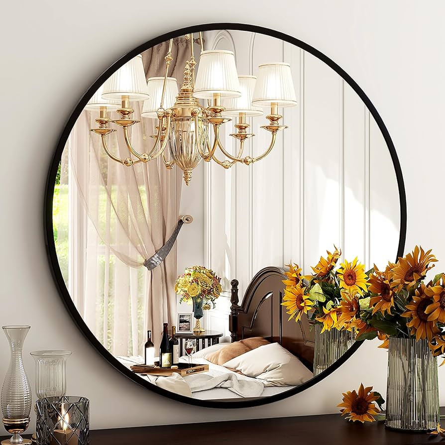 HARRITPURE Round Bathroom Mirror - 20" Black Circle Wall Mirror Aluminum Alloy Frame Hanging Mode... | Amazon (CA)