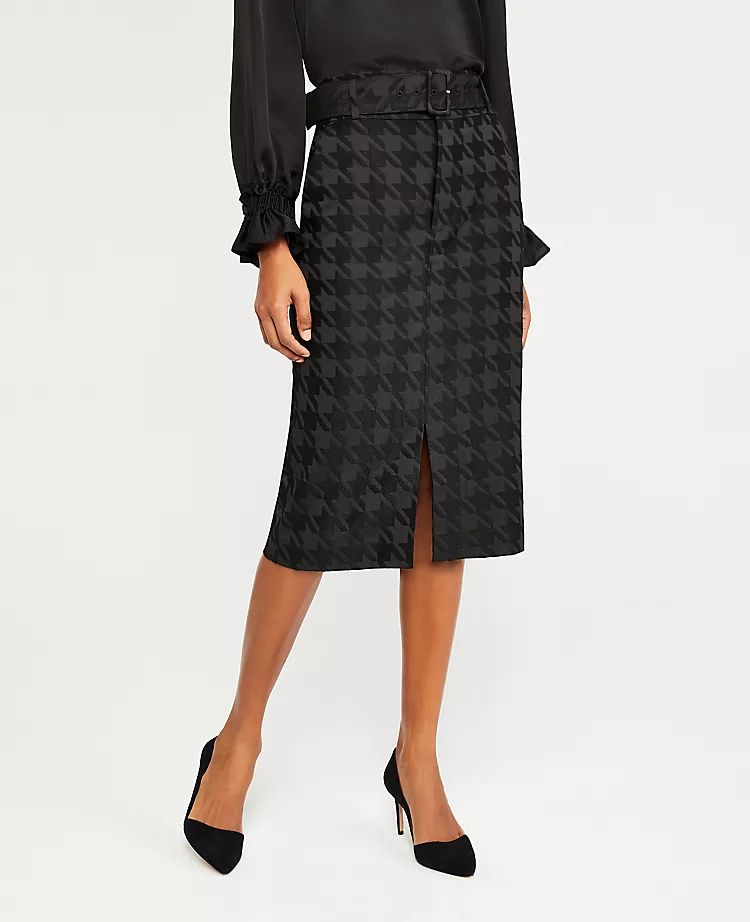 Belted Houndstooth Pencil Skirt | Ann Taylor | Ann Taylor (US)