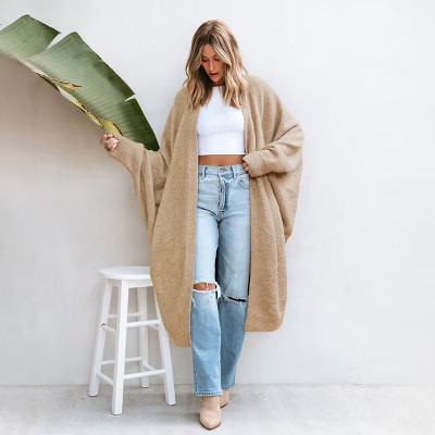 Women's Cozy Longline Open Front Cardigan with Dolman Sleeves -Cupshe | Target