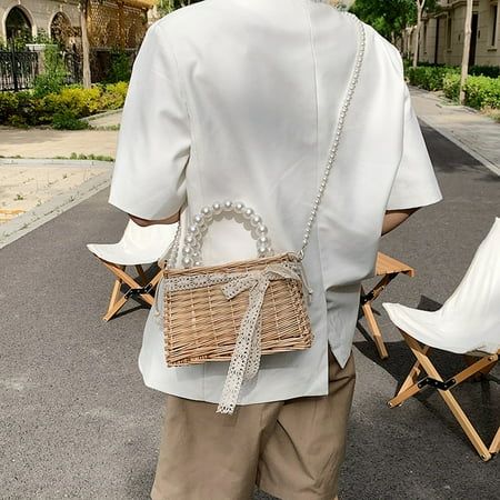 Vakind Retro Women Ladies Woven Lace Pearl Basket Crossbody Bag Drawstring Handbags (A) | Walmart (US)