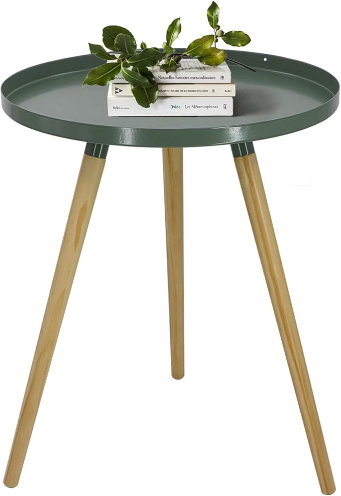 Small Round End Table for Small Spaces in Living Room/Bedroom White/Natural (Green) | Amazon (US)
