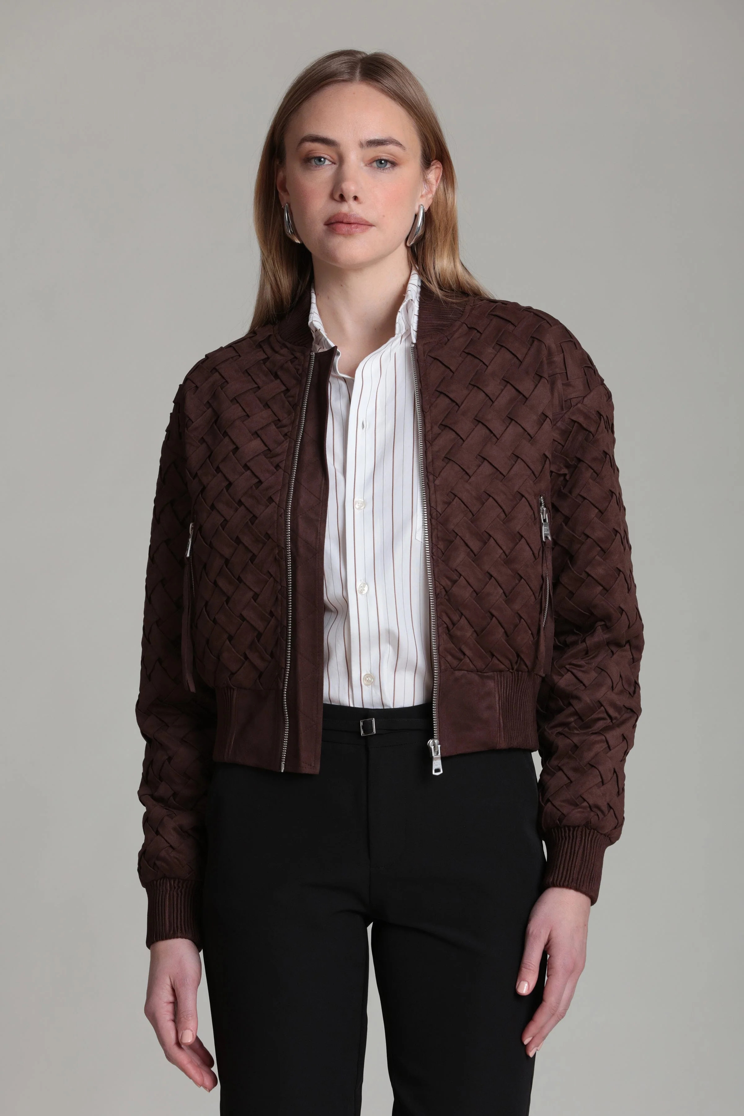 Faux Suede Woven Bomber Jacket | Avec Les Filles