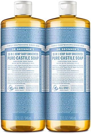 Dr. Bronner’s - Pure-Castile Liquid Soap (Baby Unscented, 32 ounce, 2-Pack) - Made with Organic... | Amazon (US)