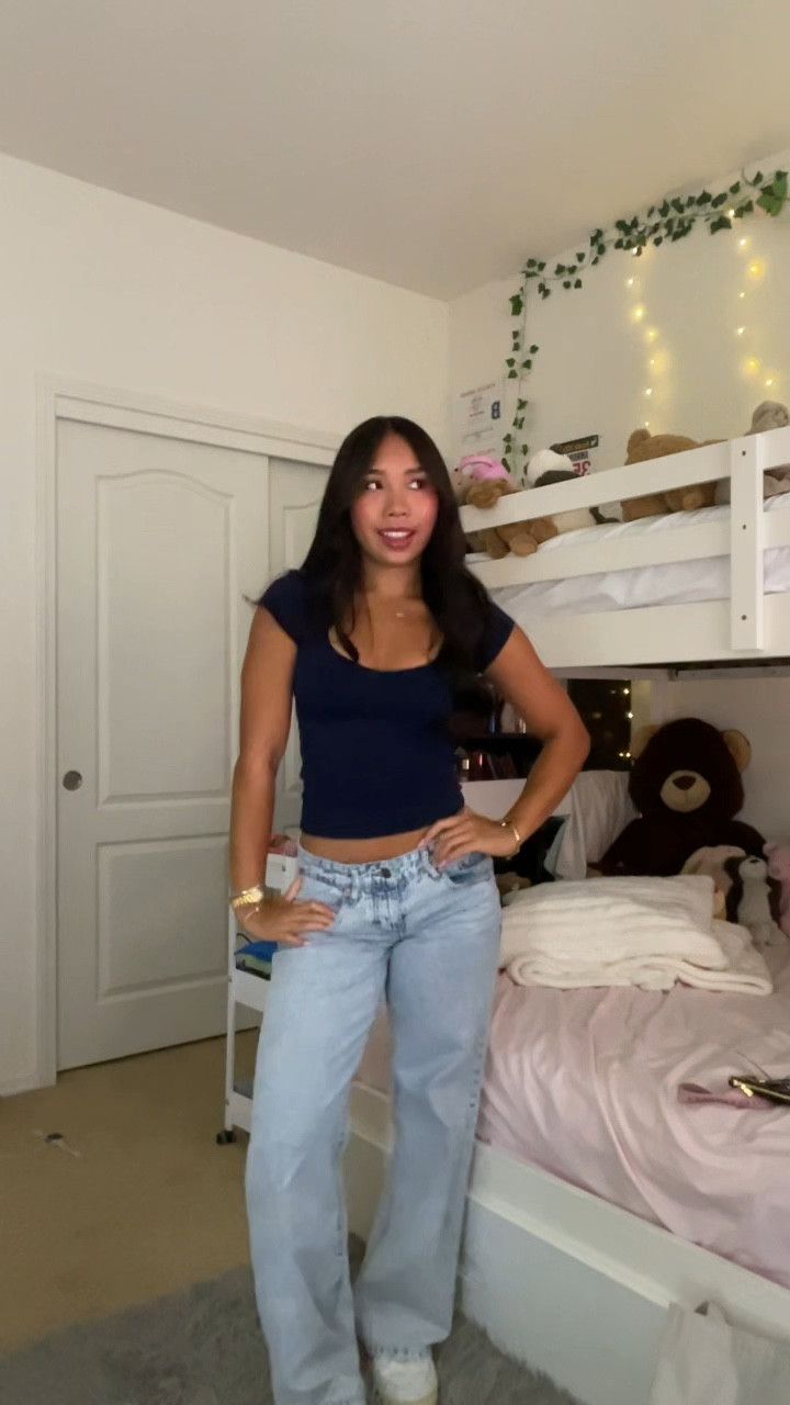 top is from garage in a small 
jeans are motel 🫐🫐