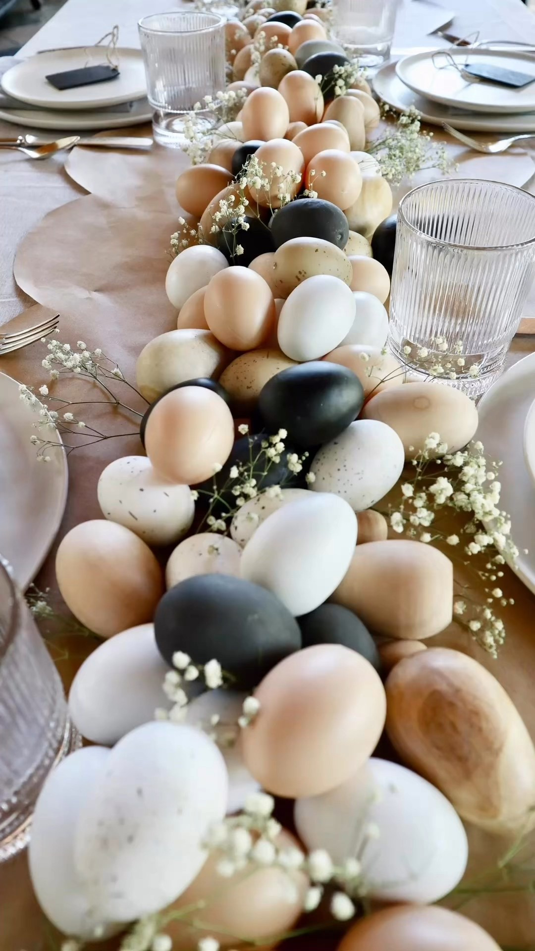 Last year we had unexpected Easter guests, so I threw together a table on the fly using outdoor chairs, a folding plastic table, and neutral decor I had around the house. I made a scalloped runner from brown craft paper and lined the center with faux eggs and tucked in some babies breath for an effortless, charming setup.

#LTKWatchNow #LTKHome #LTKSeasonal