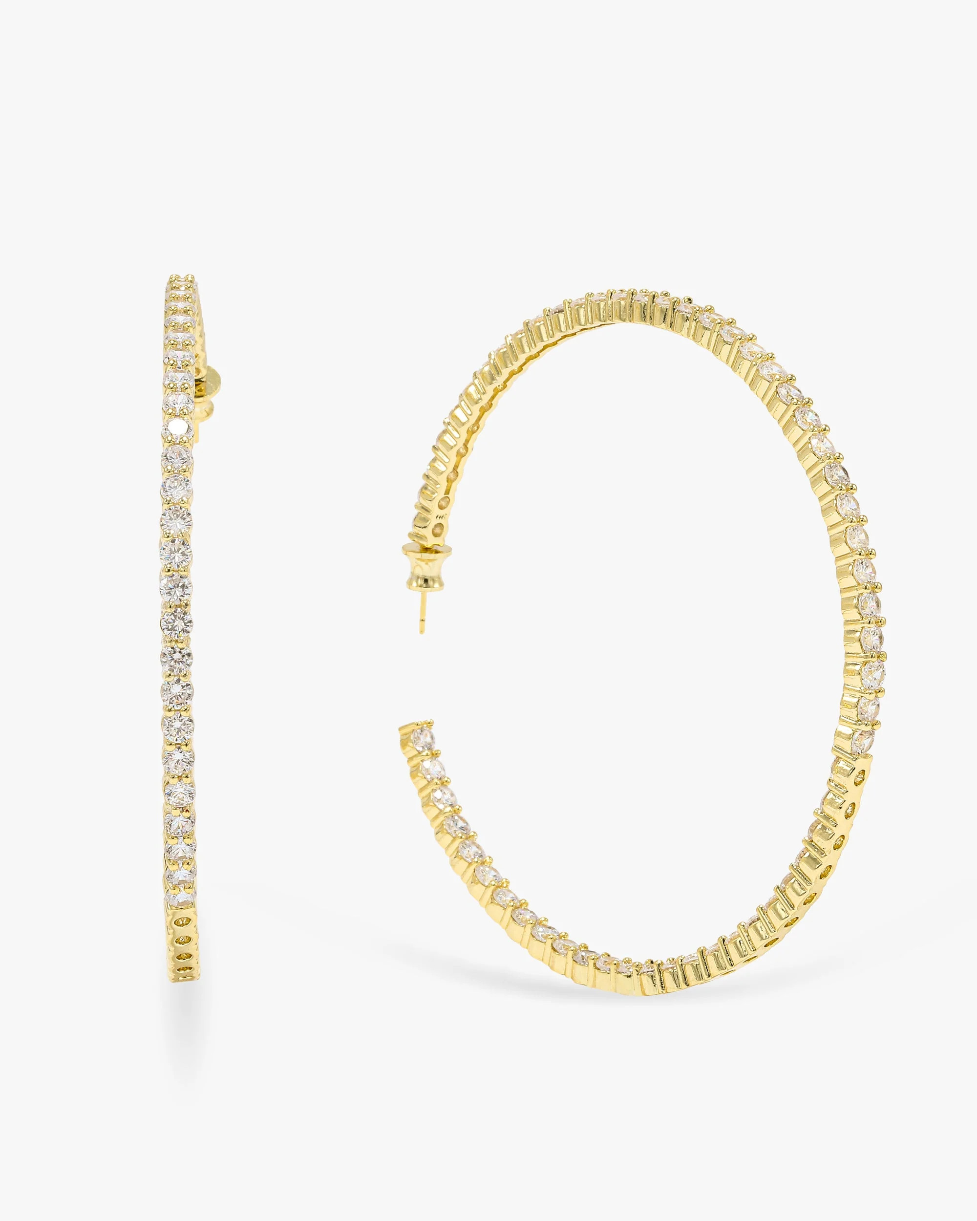 Heiress Hoops 3" - Gold|White Diamondettes | Melinda Maria