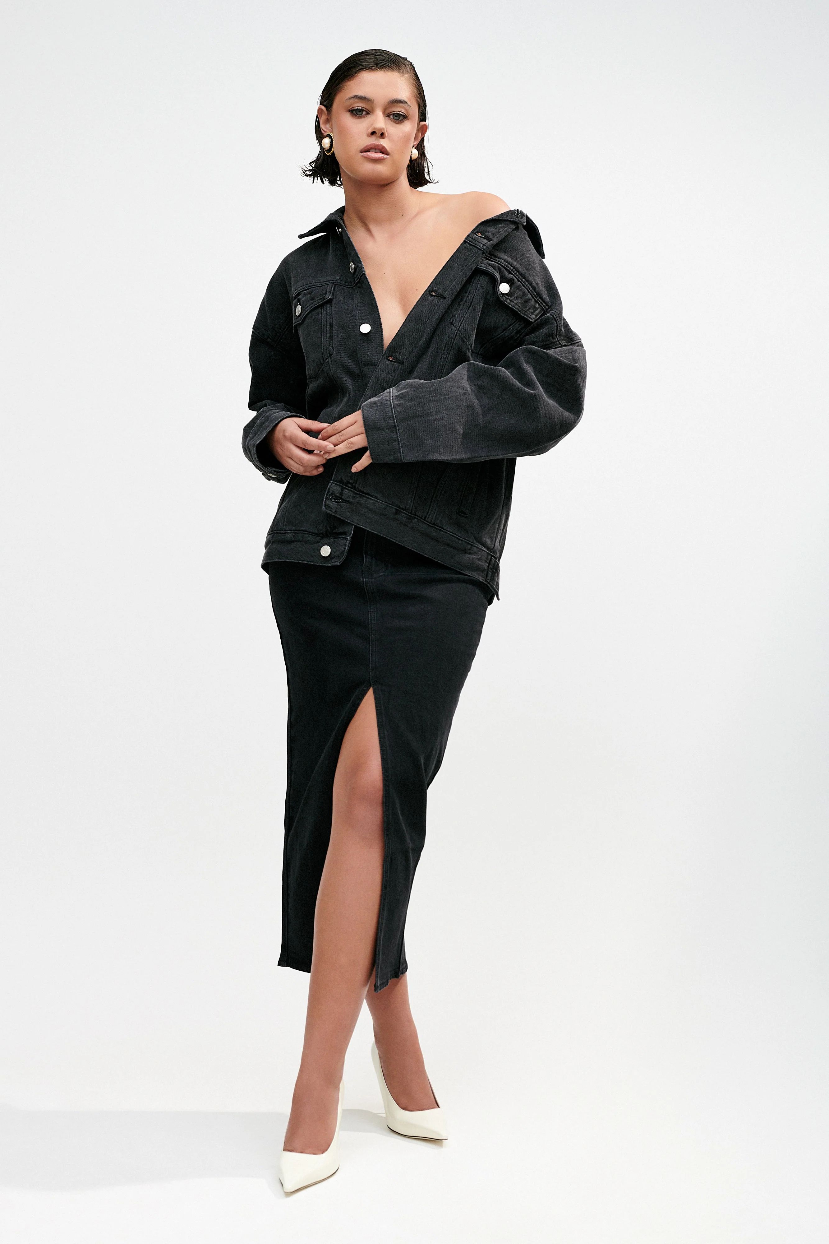 Sion Oversized Denim Jacket - Washed Black | MESHKI US