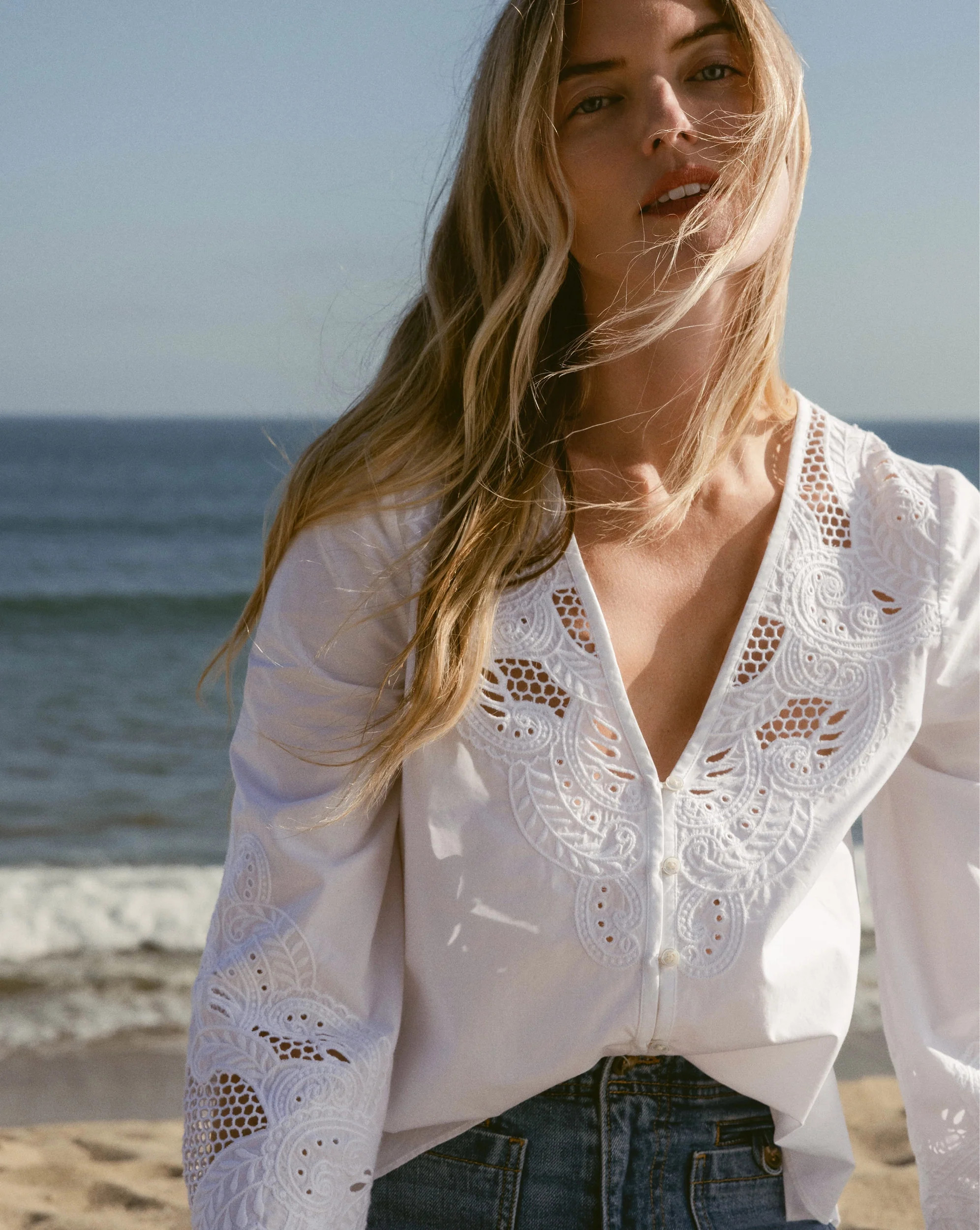 Suniva Embroidered Shirt in White | Veronica Beard | Veronica Beard