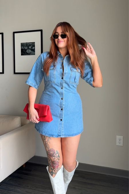 Denim mini dress perfect for a girls nashville trip or a summer festival or country concert 🎶 🤠💫 I’m wearing a size 8 but would of loved to size up to 10! 

#LTKstyletip #LTKparties #LTKmidsize