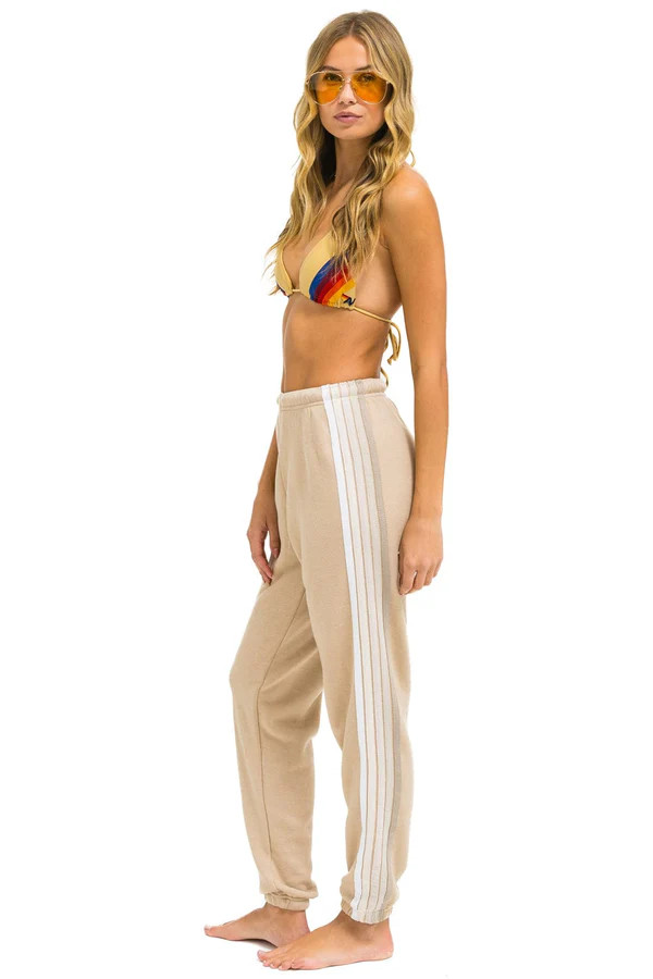 5 STRIPE SWEATPANTS - SAND // WHITE // GREY | Aviator Nation