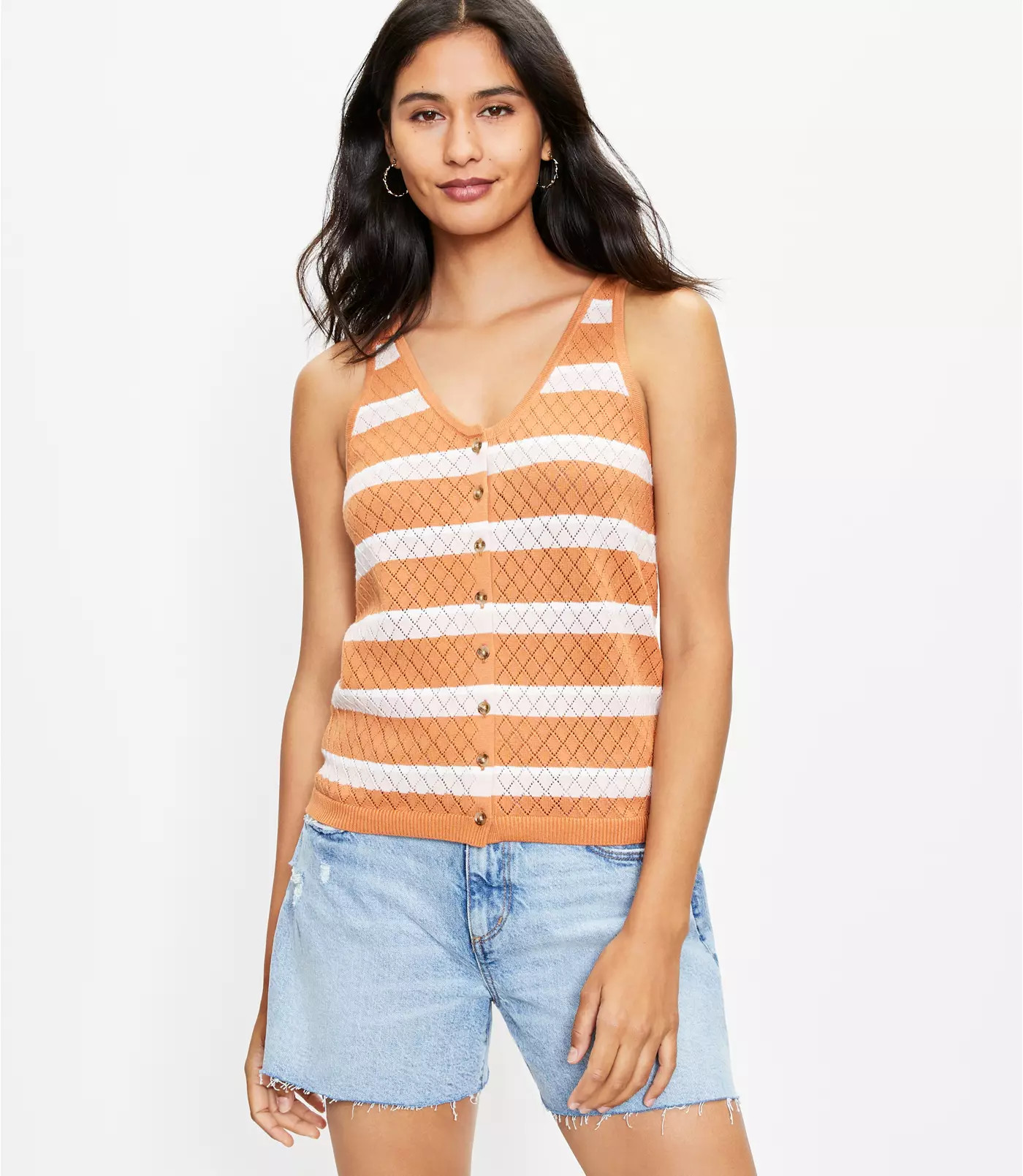 Striped Lattice Button Sweater Tank | LOFT | LOFT