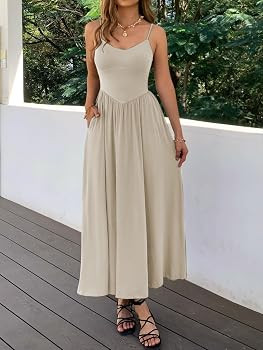 Womens Spaghetti Strap Maxi Dresses Summer Casual Sleeveless A Line Long Flowy Dress with Pockets... | Amazon (US)