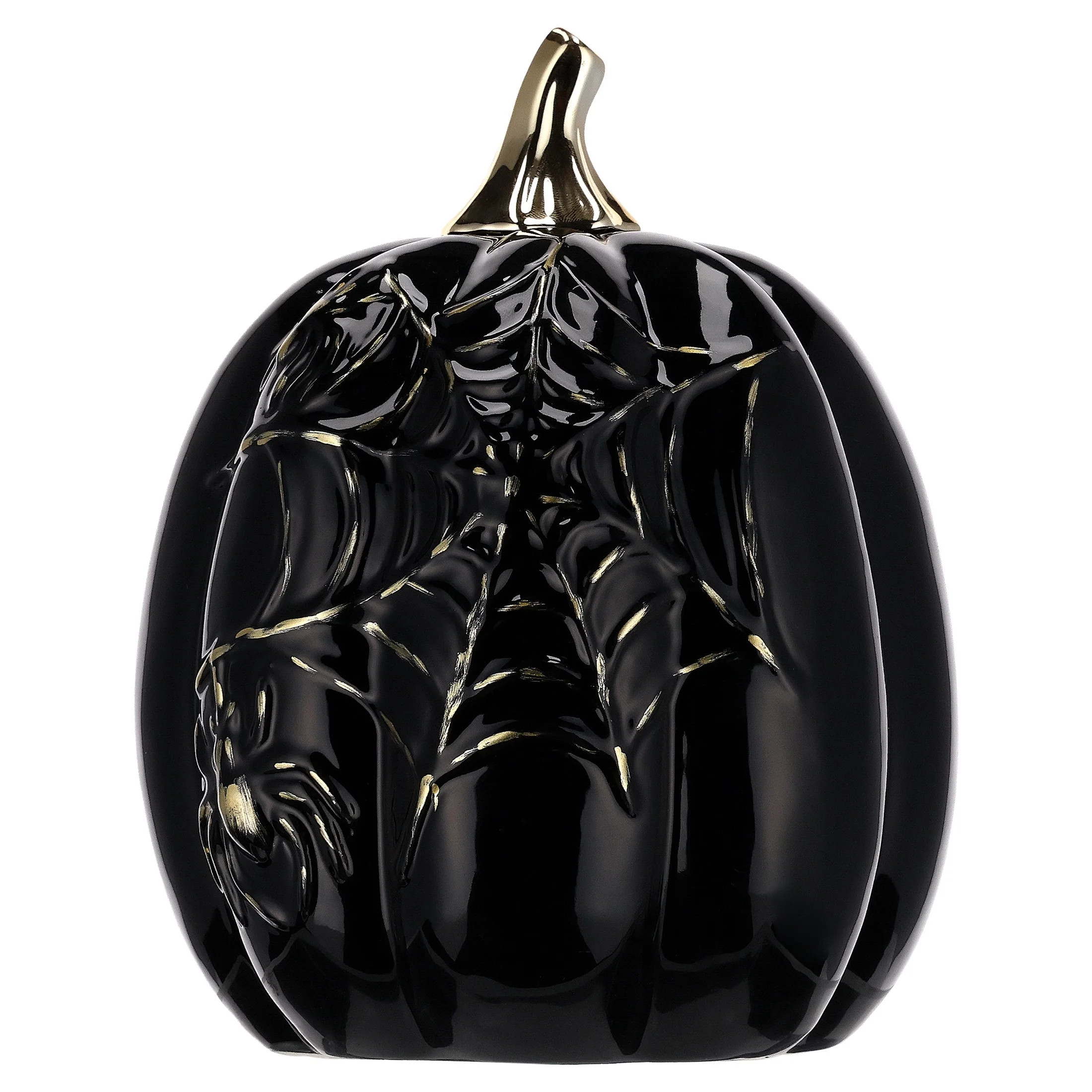 My Texas House Large Stoneware Spiderweb Pumpkin Tabletop Decoration, Black and Gold, 7" - Walmart.com | Walmart (US)