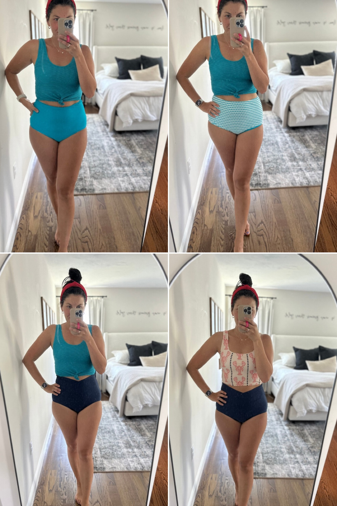 Mom friendly swim! The lobster print has me 😍😍 I wear my true medium in all pieces  besides the leisure reversible bottoms- I size down to a small! I’m 5’7!

#LTKswim