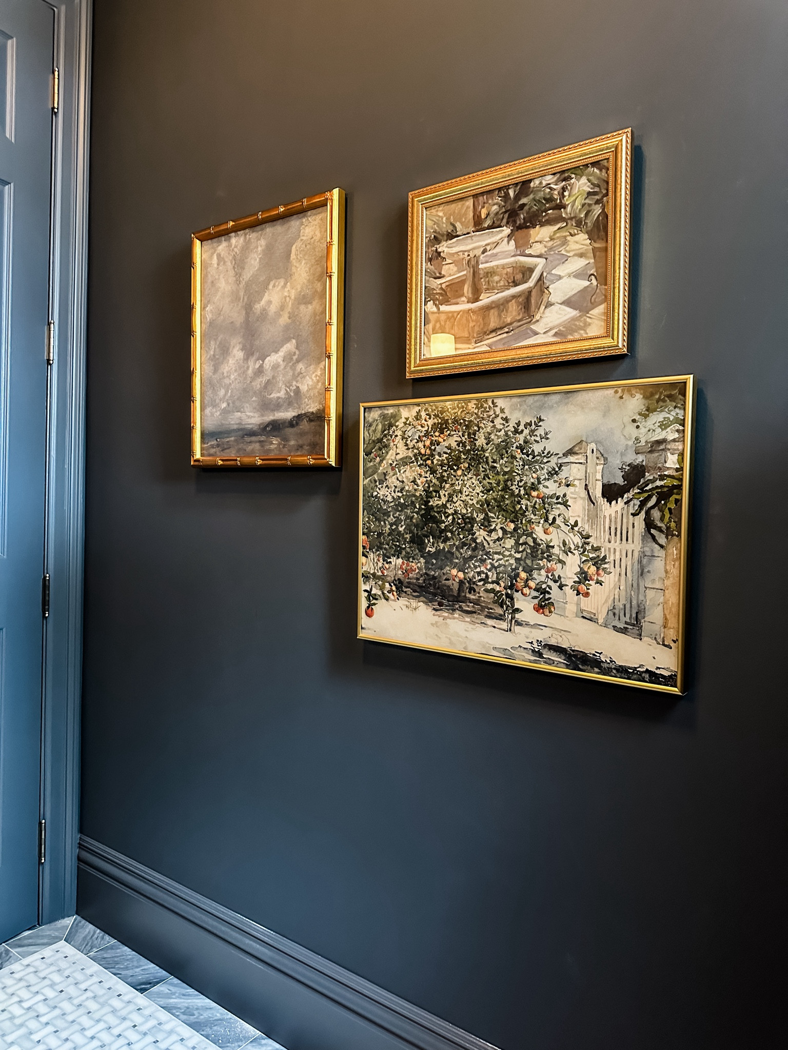 Gallery wall • custom frames • framed art • framed prints • brass frames • ornate brass frame • faux bamboo frame • contemporary brass picture frame • wall mounted frames • moody decor • 

#LTKhome