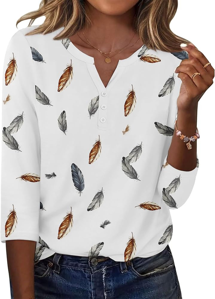 Zeagoo 3/4 Length Sleeve Womens Tops Casual Dressy Summer Blouses Buisness Work Spring Tee Shirts | Amazon (US)