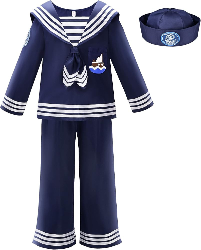 ReliBeauty Kids Navy Sailor Uniform for Boys and Girls with Hat,Blue | Amazon (US)