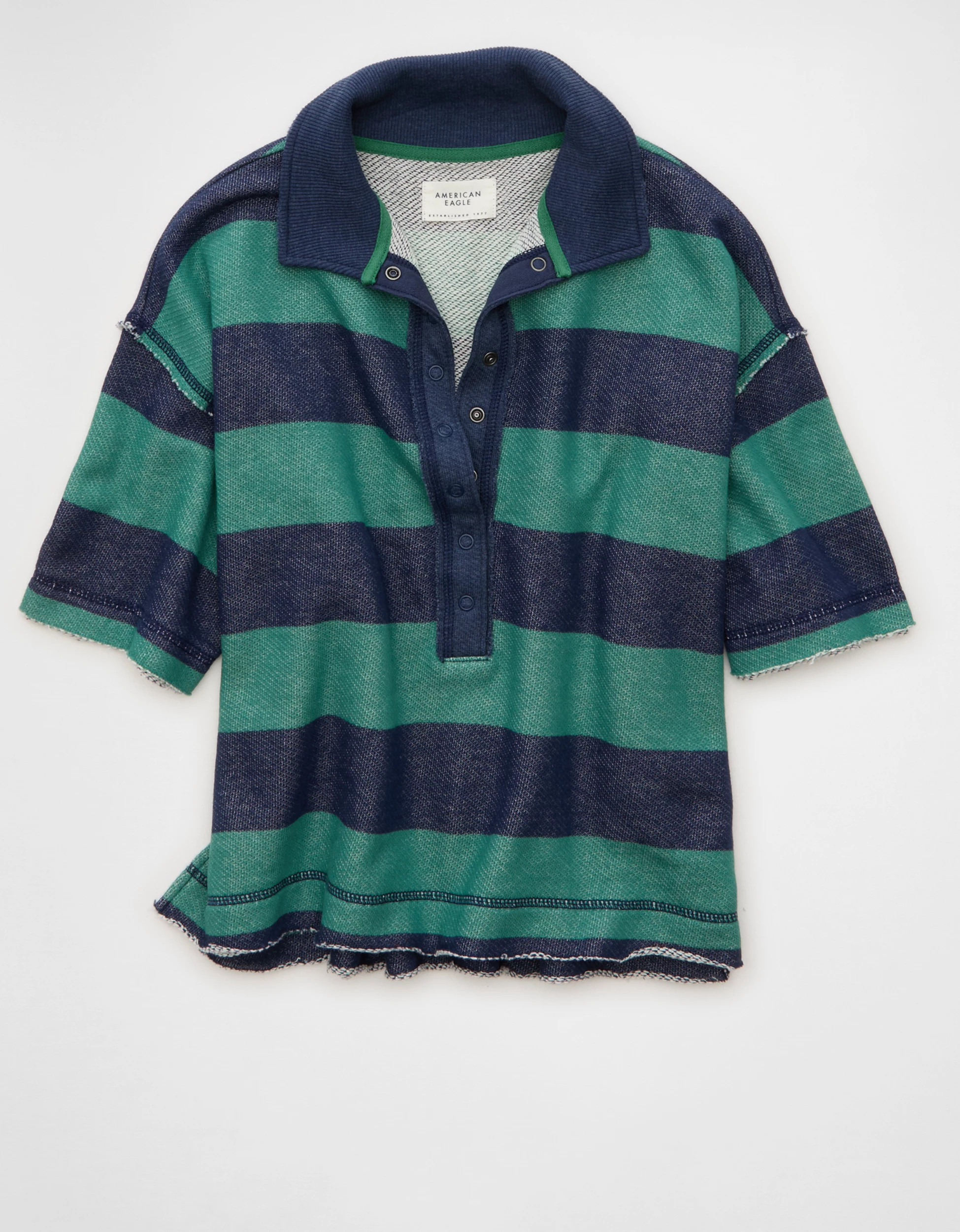 AE Campus Short-Sleeve Rugby Sweatshirt | American Eagle Outfitters (US & CA)