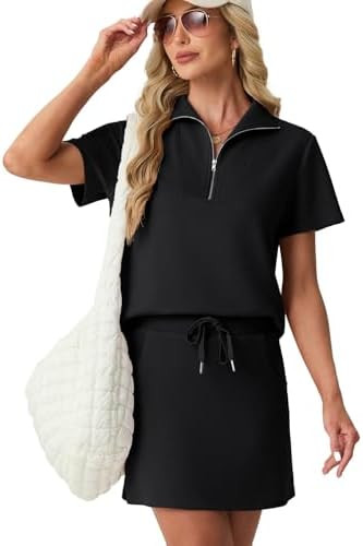 GRECERELLE Women's Summer 2 Piece Skort Set Half Zip Short Sleeve Top & Pocketed Tennis Skirt For... | Amazon (US)