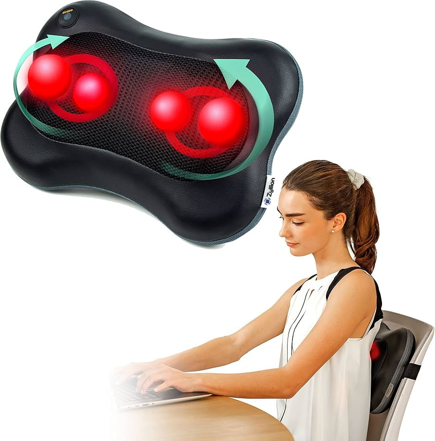 Zyllion Shiatsu Back and Neck Massager - 3D Kneading Deep Tissue Massage Pillow with Heat for Mus... | Amazon (US)