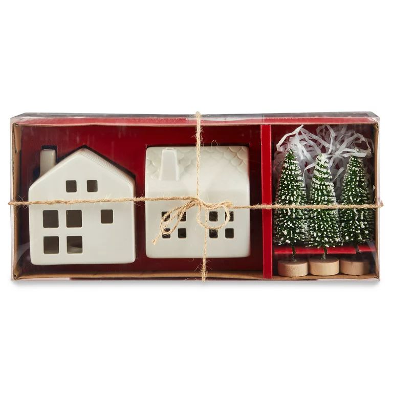 Holiday Time White Houses & Trees Tier Tray Decor Set | Walmart (US)