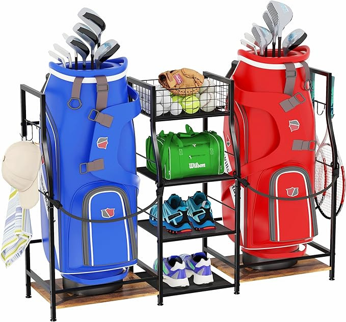Golf Bag Storage Organizer for Garage Organization, Golf Bag Stand for Golf Bag Accessories, Spac... | Amazon (US)