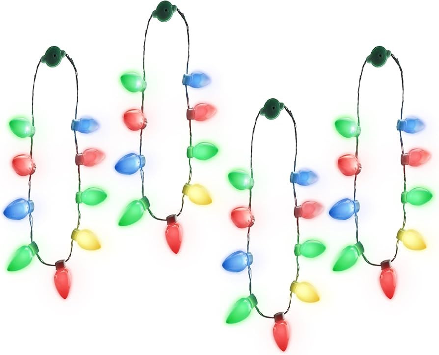 Windy City Novelties 4 Pack LED Light Up Christmas Bulb Necklace with 6 Dynamic Light Modes – F... | Amazon (US)