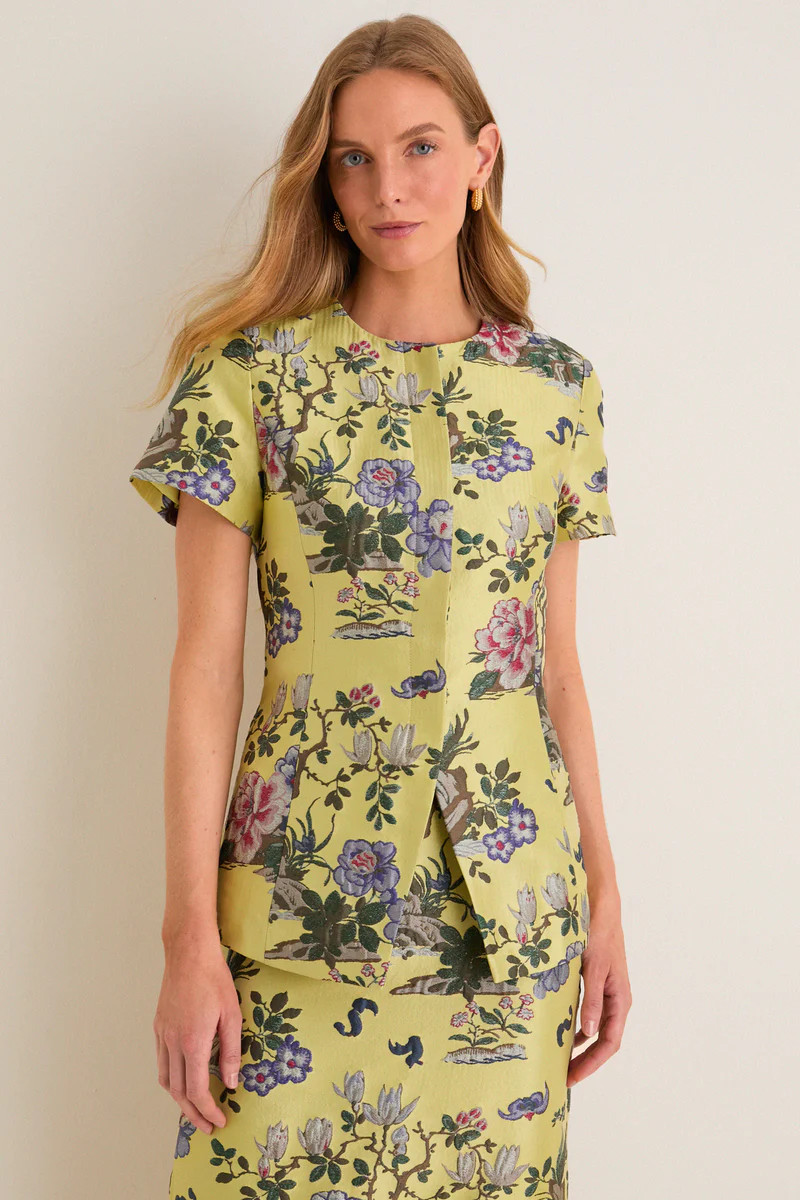 Gilded Chinoiserie Jacquard Short Sleeve Duke Top | Tuckernuck (US)