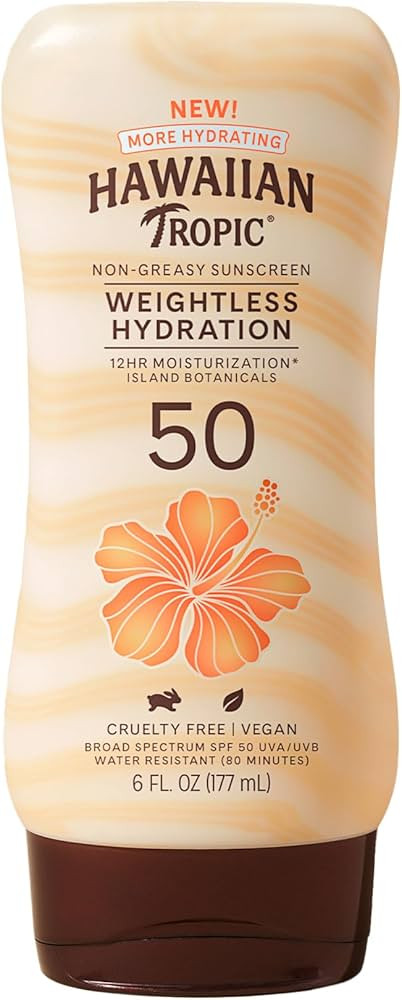 Hawaiian Tropic Weightless Hydration Lotion Sunscreen SPF 50, 6oz | Oil Free Sunscreen, Hawaiian ... | Amazon (US)