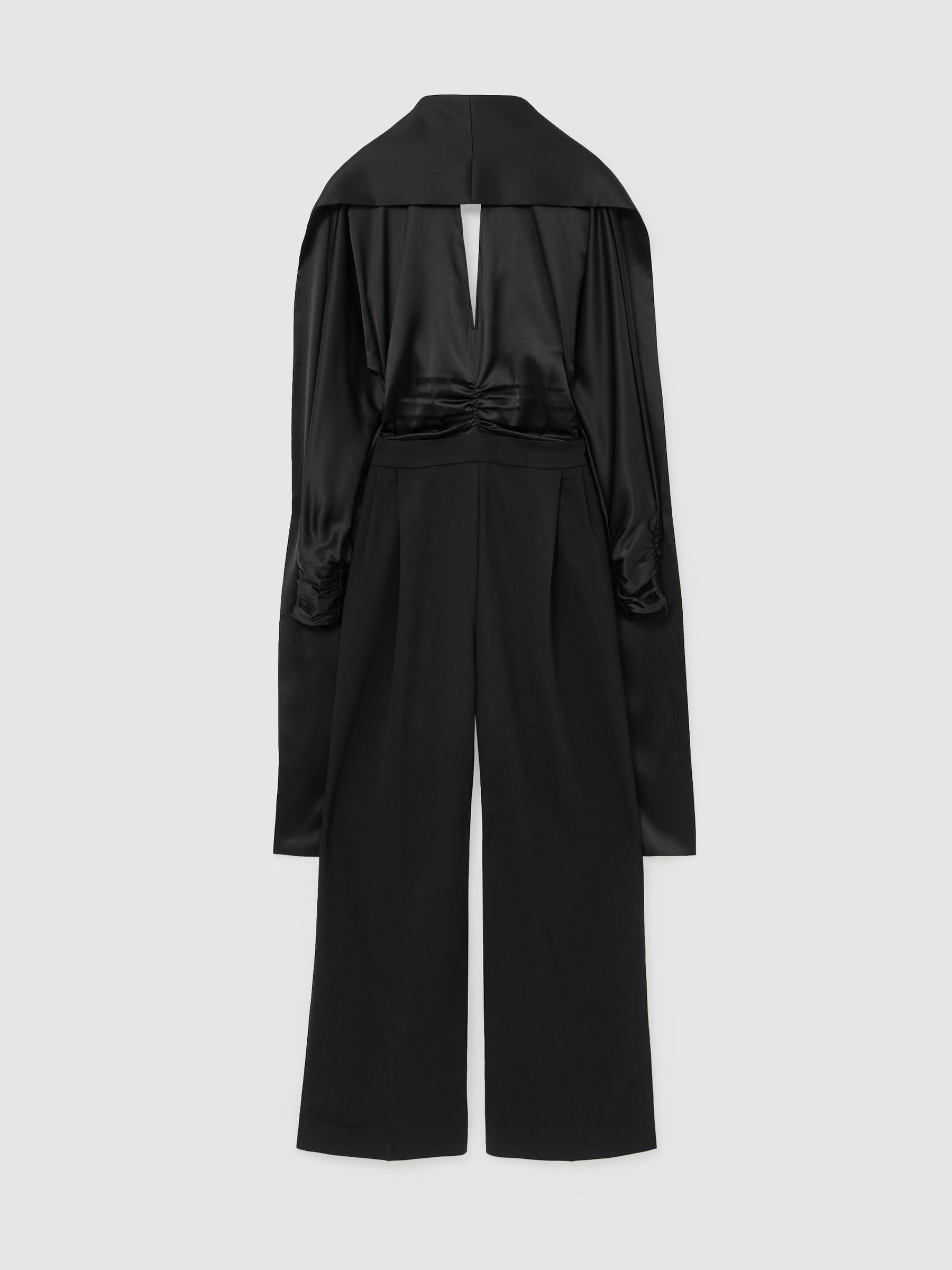 Reiss Petite Satin Woven Mix Cape-Detail Jumpsuit in Black - REISS | Reiss UK